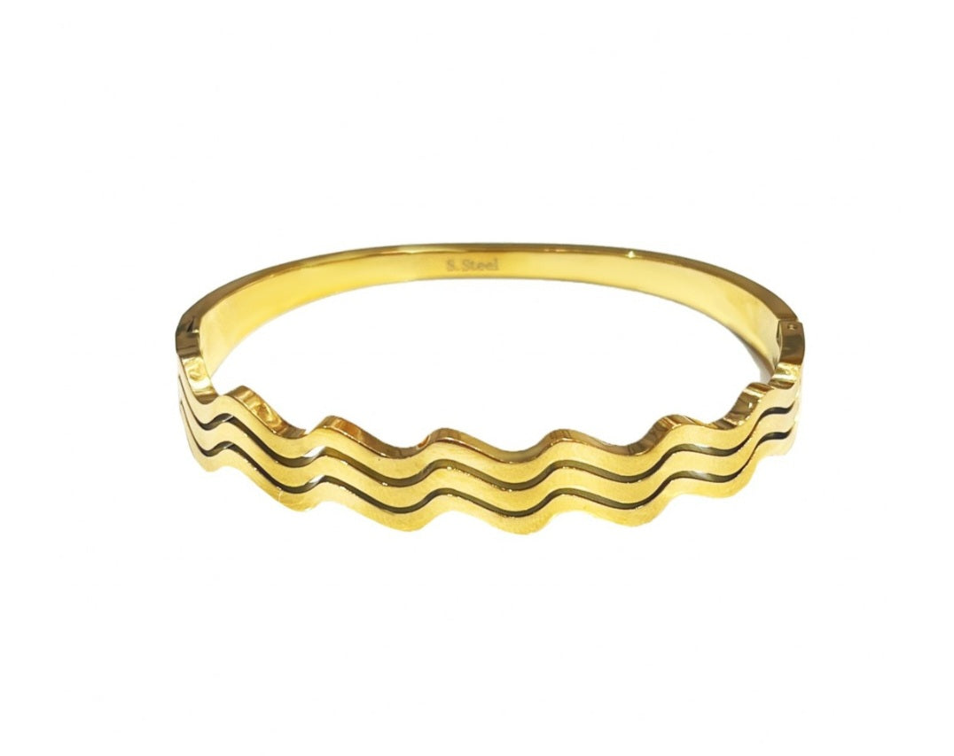 Bracciale Rigido in Acciaio Inox con Motivo a Onde | Elegante e Confezione Inclusa