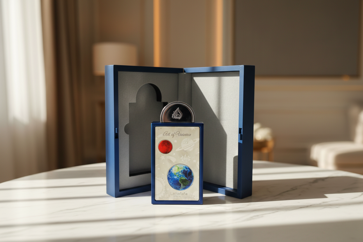 Lattafa Art of Universe lifestyle marmo bianco minimalista profumo unisex orientale