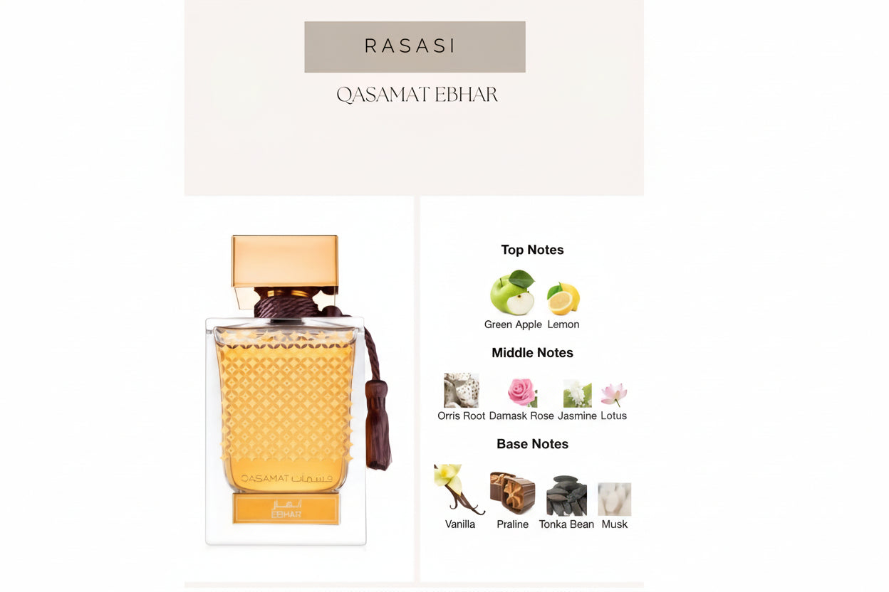 Rasasi Qasamat Ebhar Eau de Parfum 100ml - Fragranza Orientale Gourmand Unisex