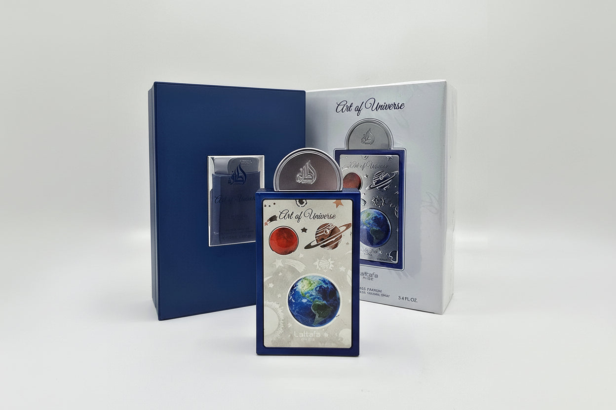 Art of Universe Lattafa 100ml profumo orientale unisex vista laterale bottiglia raffinata
