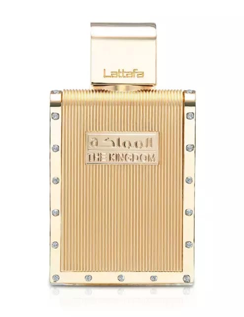 Dettaglio bottiglia The Kingdom Lattafa profumo unisex orientale avvolgente
