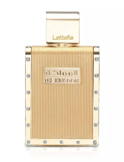 Dettaglio bottiglia The Kingdom Lattafa profumo unisex orientale avvolgente
