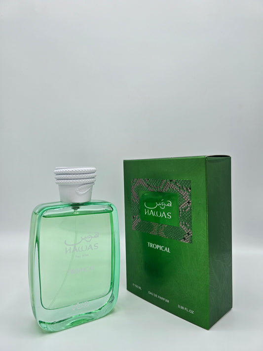 Hawas Tropical For Him Rasasi EDP 100ml - Dettaglio Bottiglia Profumo Fresco Tropicale