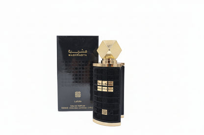 Mashrabya Lattafa 100ml profumo orientale unisex vista laterale bottiglia elegante
