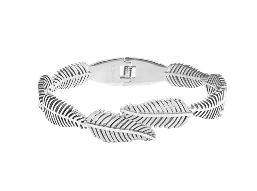 Bracciale rigido in acciaio inox con motivo a foglia, Bracciale elegante, Confezione inclusa