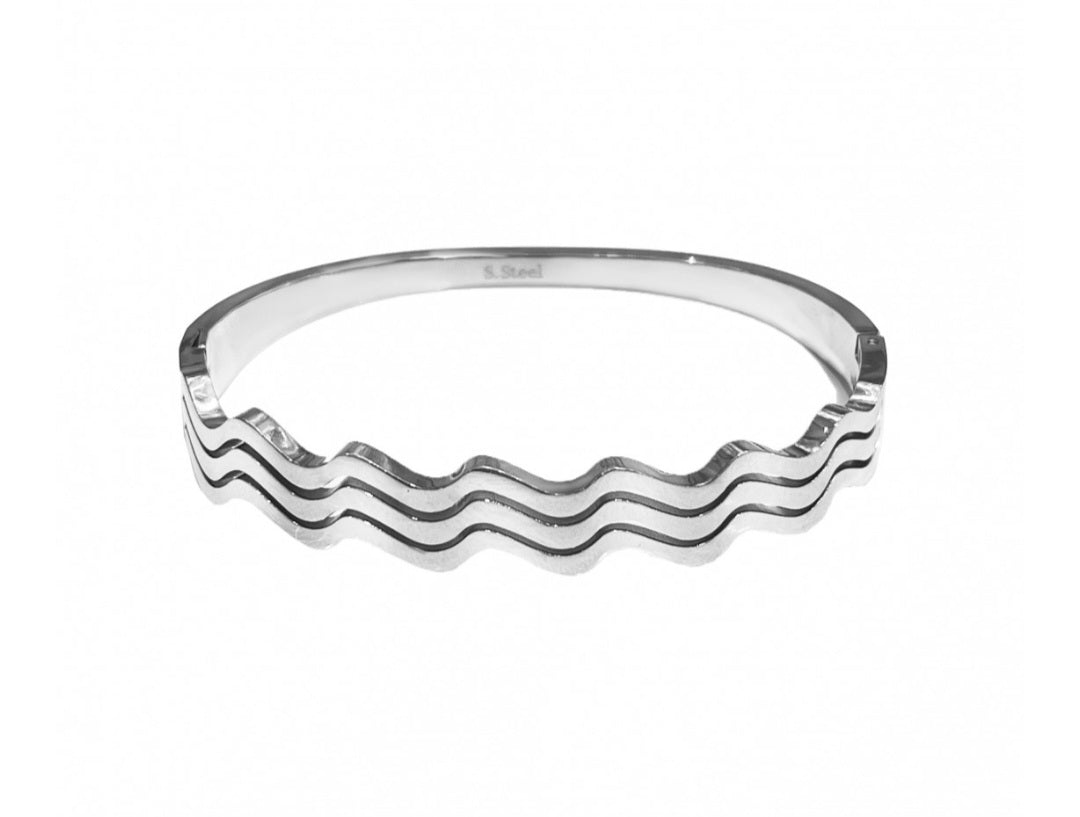 Bracciale rigido in acciaio inox con motivo a onde, Bracciale elegante, confezione inclusa