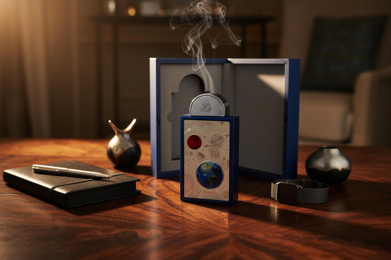 Lattafa Art of Universe lifestyle legno scuro contemporaneo atmosfera sofisticata unisex
