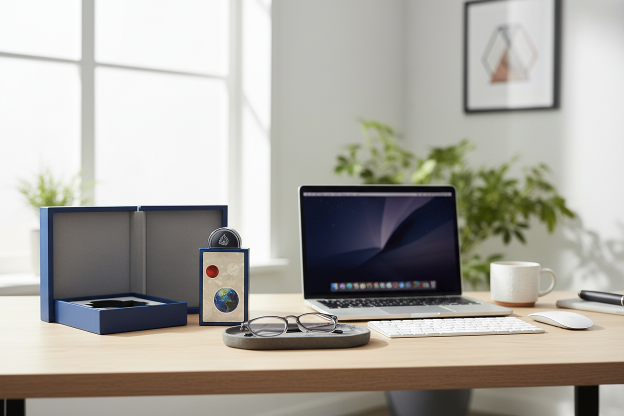 Lattafa Art of Universe lifestyle desk workspace moderno profumo unisex quotidiano
