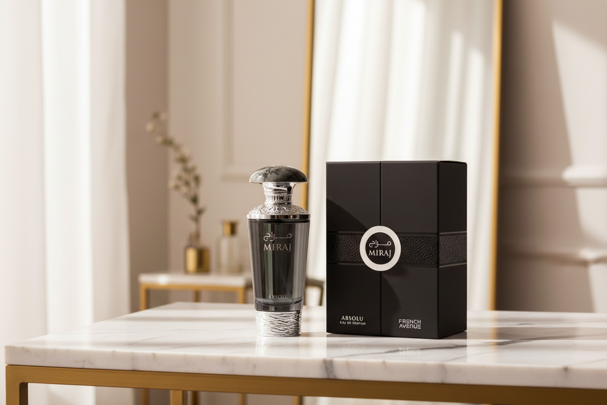 French Avenue Miraj Absolu lifestyle marmo bianco oro elegante profumo niche unisex