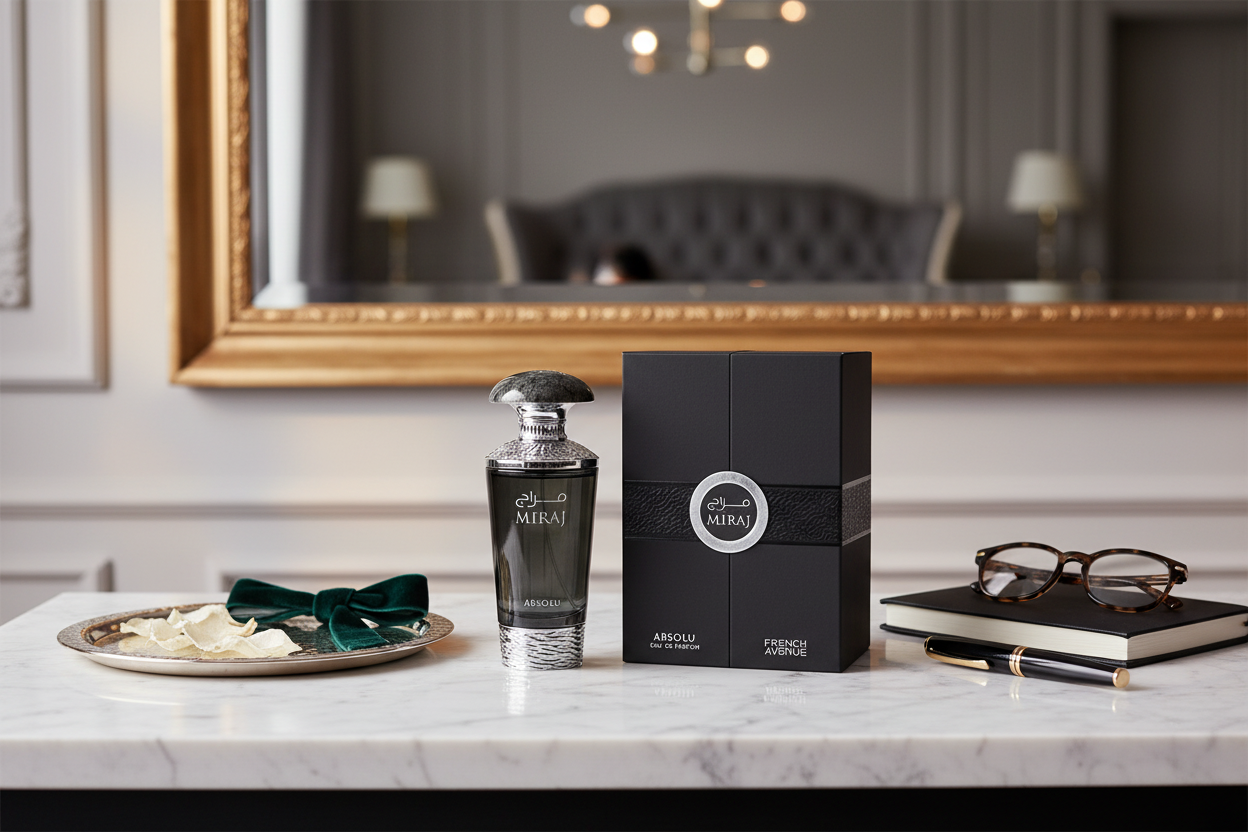 French Avenue Miraj Absolu lifestyle vanity table elegante profumo unisex luxury
