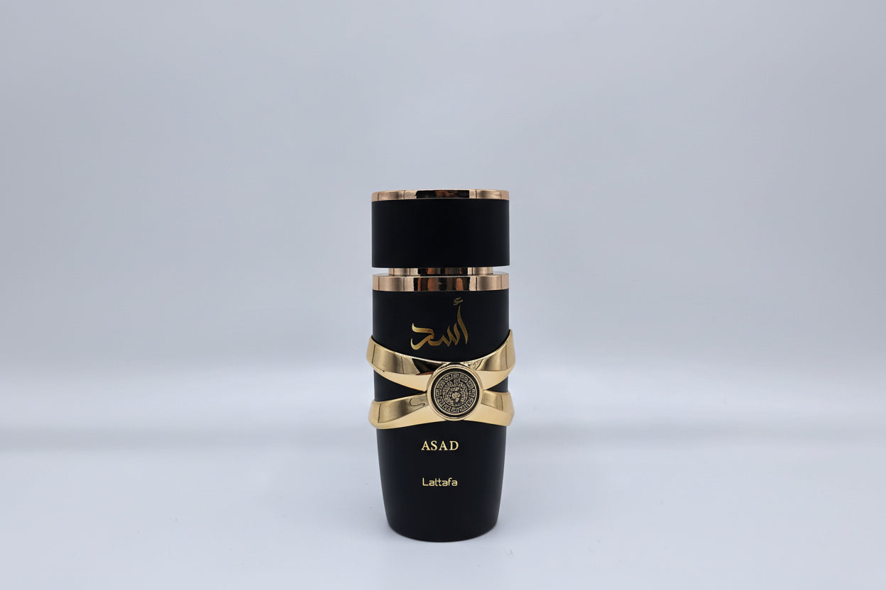 Asad Lattafa 100ml profumo orientale uomo vista laterale bottiglia elegante
