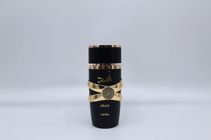 Asad Lattafa 100ml profumo orientale uomo vista laterale bottiglia elegante
