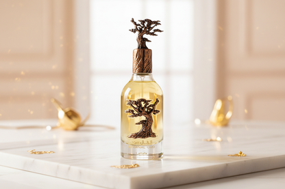 Lattafa Eternal Oud lifestyle marmo bianco oro elegante profumo orientale oud