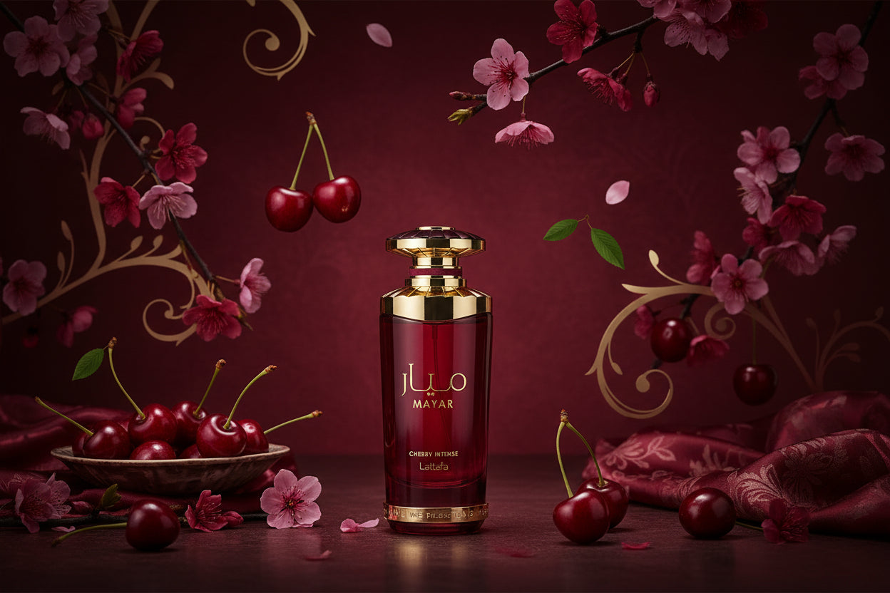 Lattafa Mayar Cherry Intense profumo gourmand dolce ciliegia cacao persistente
