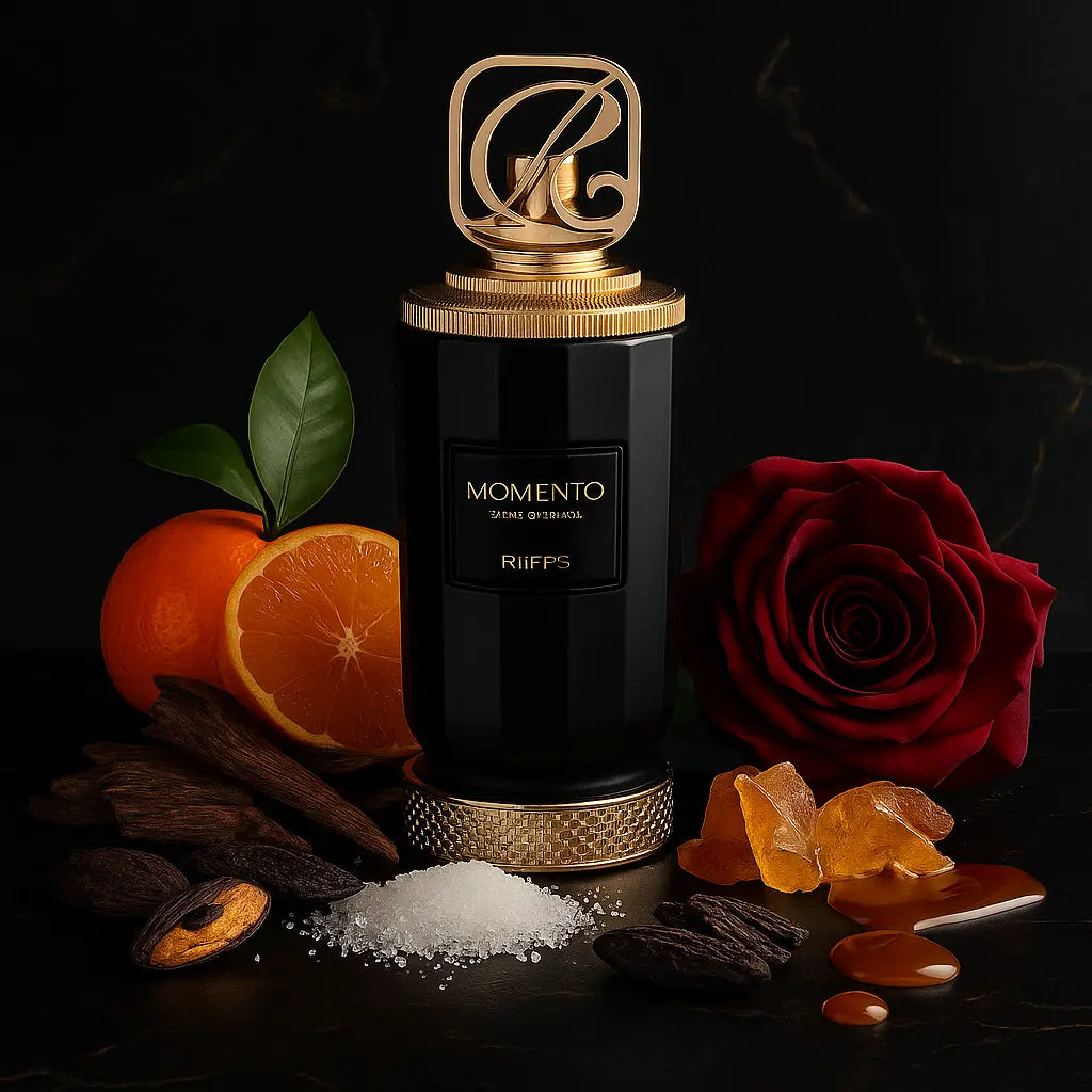 Riiffs Momento bottiglia dettaglio tappo eau de parfum design minimale elegante
