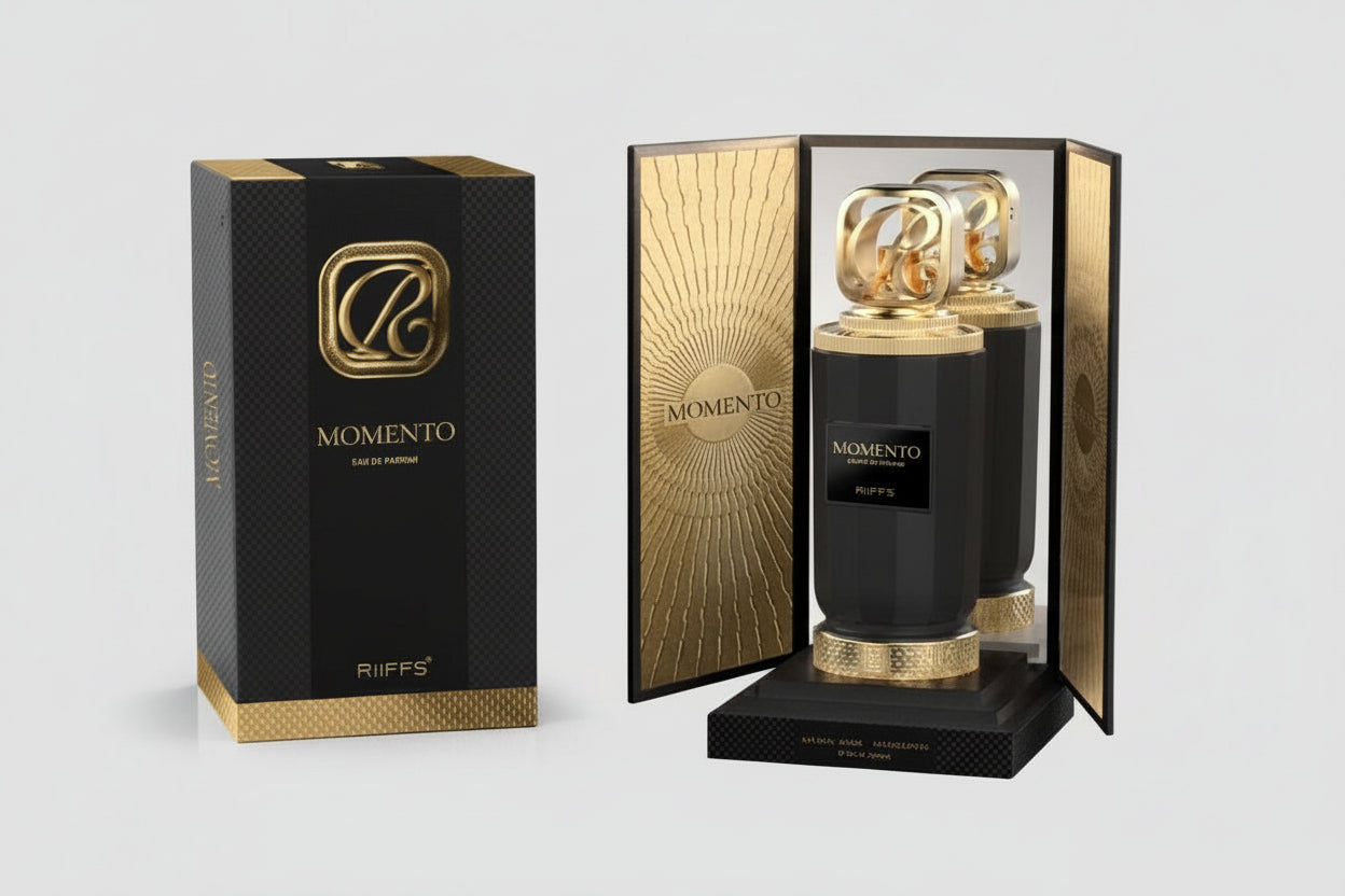 Riiffs Momento dettaglio confezione packaging fragranza agrumata floreale ambra
