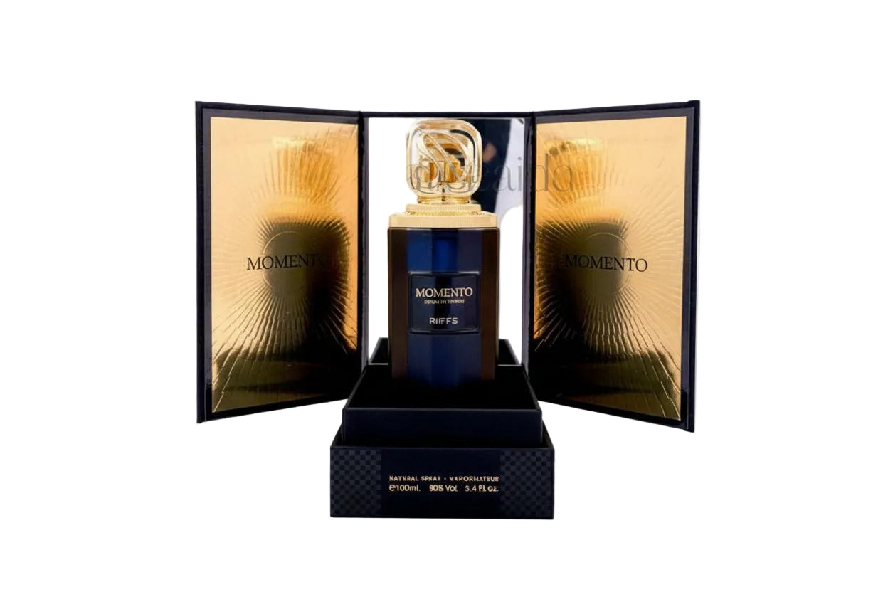 Riiffs Momento 100ml profumo versatile vista laterale bottiglia design moderno
