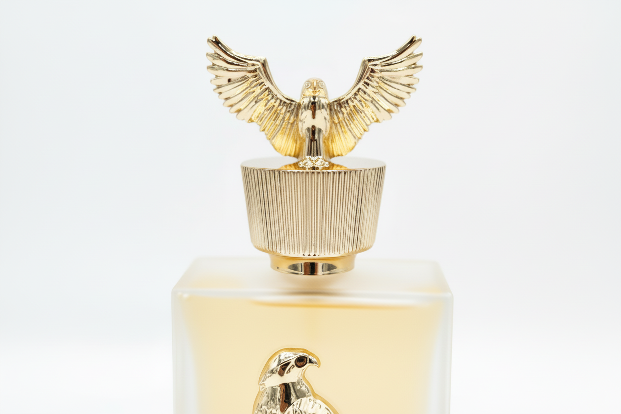 Shaheen Gold Lattafa dettaglio tappo dorato etichetta craftsmanship eau de parfum luxury
